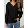 imageDokotoo Womens Tops Dressy Casual 2025 Long Sleeve Pullover V Neck Fall Shirts Hollow Out Lace Embroidered BlouseBlack