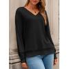imageDokotoo Womens Tops Dressy Casual 2025 Long Sleeve Pullover V Neck Fall Shirts Hollow Out Lace Embroidered BlouseBlack
