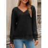 imageDokotoo Womens Tops Dressy Casual 2025 Long Sleeve Pullover V Neck Fall Shirts Hollow Out Lace Embroidered BlouseBlack