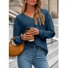 imageDokotoo Womens Tops Dressy Casual 2025 Long Sleeve Pullover V Neck Fall Shirts Hollow Out Lace Embroidered BlouseBlue