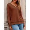 imageDokotoo Womens Tops Dressy Casual 2025 Long Sleeve Pullover V Neck Fall Shirts Hollow Out Lace Embroidered BlouseBrown