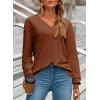 imageDokotoo Womens Tops Dressy Casual 2025 Long Sleeve Pullover V Neck Fall Shirts Hollow Out Lace Embroidered BlouseBrown