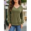 imageDokotoo Womens Tops Dressy Casual 2025 Long Sleeve Pullover V Neck Fall Shirts Hollow Out Lace Embroidered BlouseGreen