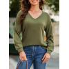 imageDokotoo Womens Tops Dressy Casual 2025 Long Sleeve Pullover V Neck Fall Shirts Hollow Out Lace Embroidered BlouseGreen