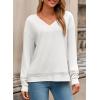 imageDokotoo Womens Tops Dressy Casual 2025 Long Sleeve Pullover V Neck Fall Shirts Hollow Out Lace Embroidered BlouseWhite