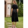 imageDokotoo Womens V Neck Short Flared Sleeve Wedding Guest Dress Elastic Waist Tiered Ruffle Hem Velvet DressBlack