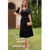 imageDokotoo Womens V Neck Short Flared Sleeve Wedding Guest Dress Elastic Waist Tiered Ruffle Hem Velvet DressBlack