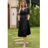 imageDokotoo Womens V Neck Short Flared Sleeve Wedding Guest Dress Elastic Waist Tiered Ruffle Hem Velvet DressBlack