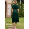 imageDokotoo Womens V Neck Short Flared Sleeve Wedding Guest Dress Elastic Waist Tiered Ruffle Hem Velvet DressBlackish Green