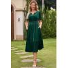 imageDokotoo Womens V Neck Short Flared Sleeve Wedding Guest Dress Elastic Waist Tiered Ruffle Hem Velvet DressBlackish Green