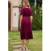 imageDokotoo Womens V Neck Short Flared Sleeve Wedding Guest Dress Elastic Waist Tiered Ruffle Hem Velvet DressBurgundy