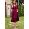 imageDokotoo Womens V Neck Short Flared Sleeve Wedding Guest Dress Elastic Waist Tiered Ruffle Hem Velvet DressBurgundy