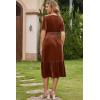 imageDokotoo Womens V Neck Short Flared Sleeve Wedding Guest Dress Elastic Waist Tiered Ruffle Hem Velvet DressCoffee