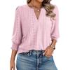 imageDokotoo 34 Length Sleeve Womens Tops Dressy Casual V Neck Cute TShirts Hollow Out BlousesLight Pink