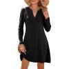 imageDokotoo Fall Dresses for Women 2025 Casual V Neck Puff Long Sleeve Elegant Flowy Swing Mini DressBlack