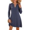 imageDokotoo Fall Dresses for Women 2025 Casual V Neck Puff Long Sleeve Elegant Flowy Swing Mini DressBlue
