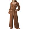 imageDokotoo Jumpsuits for Women 2025 Fall Long Sleeves Square Neck Button Decoration Rompers Overalls with PocketsChestnut