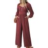 imageDokotoo Jumpsuits for Women 2025 Fall Long Sleeves Square Neck Button Decoration Rompers Overalls with PocketsRed Dahlia