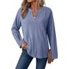 imageDokotoo Women Tops Long Sleeve V Neck Shirts 2025 Fall Fashion Dressy Casual Business Tunic BlousesBlue
