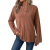 imageDokotoo Women Tops Long Sleeve V Neck Shirts 2025 Fall Fashion Dressy Casual Business Tunic BlousesCoffee