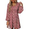 imageDokotoo Womens 2025 Casual Dresses Smocked Crewneck Button Up Long Sleeve Empire Waist ALine Mini DressFloral Red