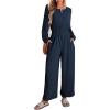 imageDokotoo Womens Casual Jumpsuits Loose Long Sleeves Overalls One Piece Button Wide Leg Pant Rompers With PocketsNavy Blue