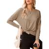 imageDokotoo Womens Casual Long Sleeve 2025 T Shirt Crewneck Side Split Fall Tie Knot Pullover Loose Tunic TopsCamel