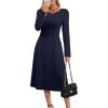 imageDokotoo Womens Casual Long Sleeve Dresses Fashion Fall Lace Crewneck Elegant Solid Formal Midi DressDark Blue