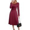 imageDokotoo Womens Casual Long Sleeve Dresses Fashion Fall Lace Crewneck Elegant Solid Formal Midi DressRed