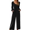 imageDokotoo Womens Casual Loose Overalls Jumpsuits One Piece Long Sleeve Wide Leg Pant Rompers With PocketsBlack