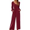 imageDokotoo Womens Casual Loose Overalls Jumpsuits One Piece Long Sleeve Wide Leg Pant Rompers With PocketsRed