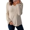 imageDokotoo Womens Casual T Shirts Long Sleeve V Neck Ribbed Knit Tops Tee ShirtsParchment