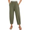 imageDokotoo Womens Cotton Baggy Wide Leg Pants Casual Elastic Waisted Loose Lounge Harem Pants with PocketsJungle Green