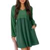 imageDokotoo Womens Fall Dresses 2025 Casual VNeck Long Sleeve Empire Waist Waffle Knit Mini Dress with PocketsGreen