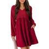 imageDokotoo Womens Fall Dresses 2025 Casual VNeck Long Sleeve Empire Waist Waffle Knit Mini Dress with PocketsRed