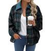 imageDokotoo Womens Flannel Plaid Shacket Jackets Corduroy Collar Long Sleeve Button Down Fleece Jackets Warm CoatSea Green