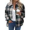 imageDokotoo Womens Flannel Plaid Shacket Jackets Corduroy Collar Long Sleeve Button Down Fleece Jackets Warm CoatSkobeloff