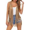 imageDokotoo Womens Fringe Vest 70s Hippie Costume Sleeveless Cowgirl Western Outfits Faux Suede Tassel Leather OuterwearKhaki