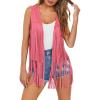 imageDokotoo Womens Fringe Vest 70s Hippie Costume Sleeveless Cowgirl Western Outfits Faux Suede Tassel Leather OuterwearPink