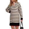 imageDokotoo Womens Polo V Neck Sweater Dresses Fall Dresses for Women 2024 Long Sleeve Dress Casual Striped Mini DressApricot Stripe