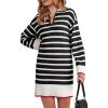 imageDokotoo Womens Polo V Neck Sweater Dresses Fall Dresses for Women 2024 Long Sleeve Dress Casual Striped Mini DressBlack Stripe