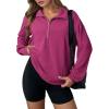 imageDokotoo Womens Sweatshirt Waffle Knit Long Sleeve Lapel Half Zip Up Casual Lightweight Soft Sweatshirts Loose Pullover TopsRosy