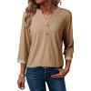 imageDokotoo Womens Tops 34 Length Sleeve TShirts V Neck Button Down Dressy Casual Loose Basic Tee Blouses Fall ClothesBeige