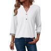 imageDokotoo Womens Tops 34 Length Sleeve TShirts V Neck Button Down Dressy Casual Loose Basic Tee Blouses Fall ClothesWhite