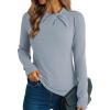 imageDokotoo Womens Tops Business Casual Outfits Long Sleeve Shirts Mock Neck Twist Knot Slim Fit Soft Stretch Tees BlousesLight Blue