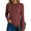 imageDokotoo Womens Tops Business Casual Outfits Long Sleeve Shirts Mock Neck Twist Knot Slim Fit Soft Stretch Tees BlousesRed