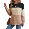 imageDokotoo Womens Tops Casual Long Sleeve Waffle Knit Oversized Shirts Crewneck Color Block Pullover SweatshirtsBlack