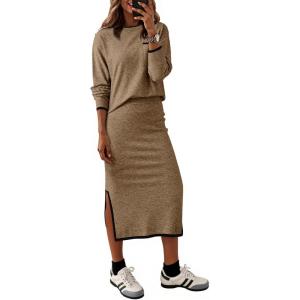imageDokotoo 2 Piece Skirts Sets For Women Fall Fashion 2025 Sweater Dress Knit Lounge Travel Outfits Winter ClothingBeige