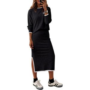 imageDokotoo 2 Piece Skirts Sets For Women Fall Fashion 2025 Sweater Dress Knit Lounge Travel Outfits Winter ClothingBlack