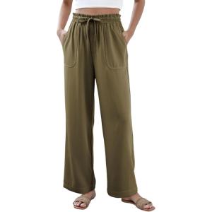 imageDokotoo Casual Pants for Women Loose Elastic High Waisted Drawstring Wide Leg Pants with PocketsJungle Green